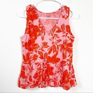 LOFT Women’s Petite Tropical Floral Peplum Pink Tank